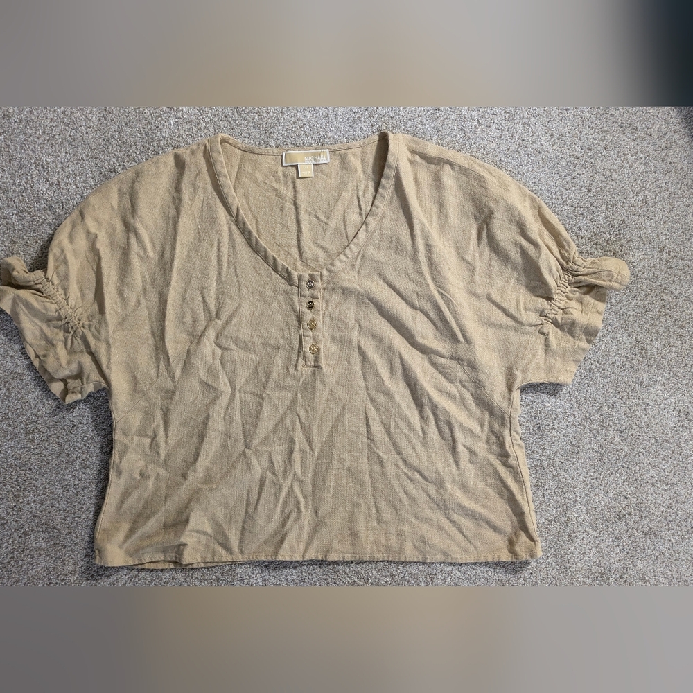 Michael Kors Tan Linen Blouse Minimalist